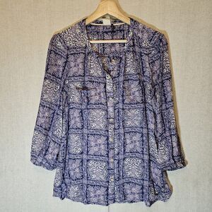 Akemi Kin Anthropologie Womens M Medium Coconino Purple Tile Camp Shirt Blouse